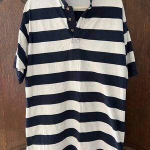 Eddie Bauer Men's Classic Polo with Navy and White Stripes